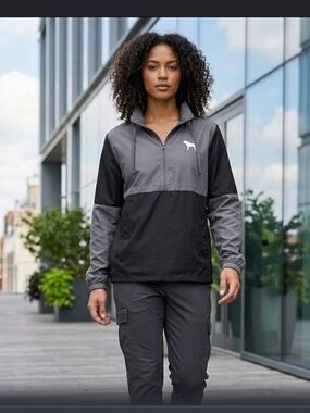 PINK Victoria's Secret Two-Tone Gray and Black Windbreaker Pullover